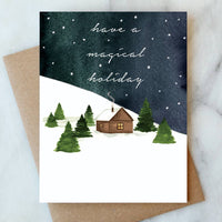 Snowy Cabin Holiday Greetings Card | Christmas Card