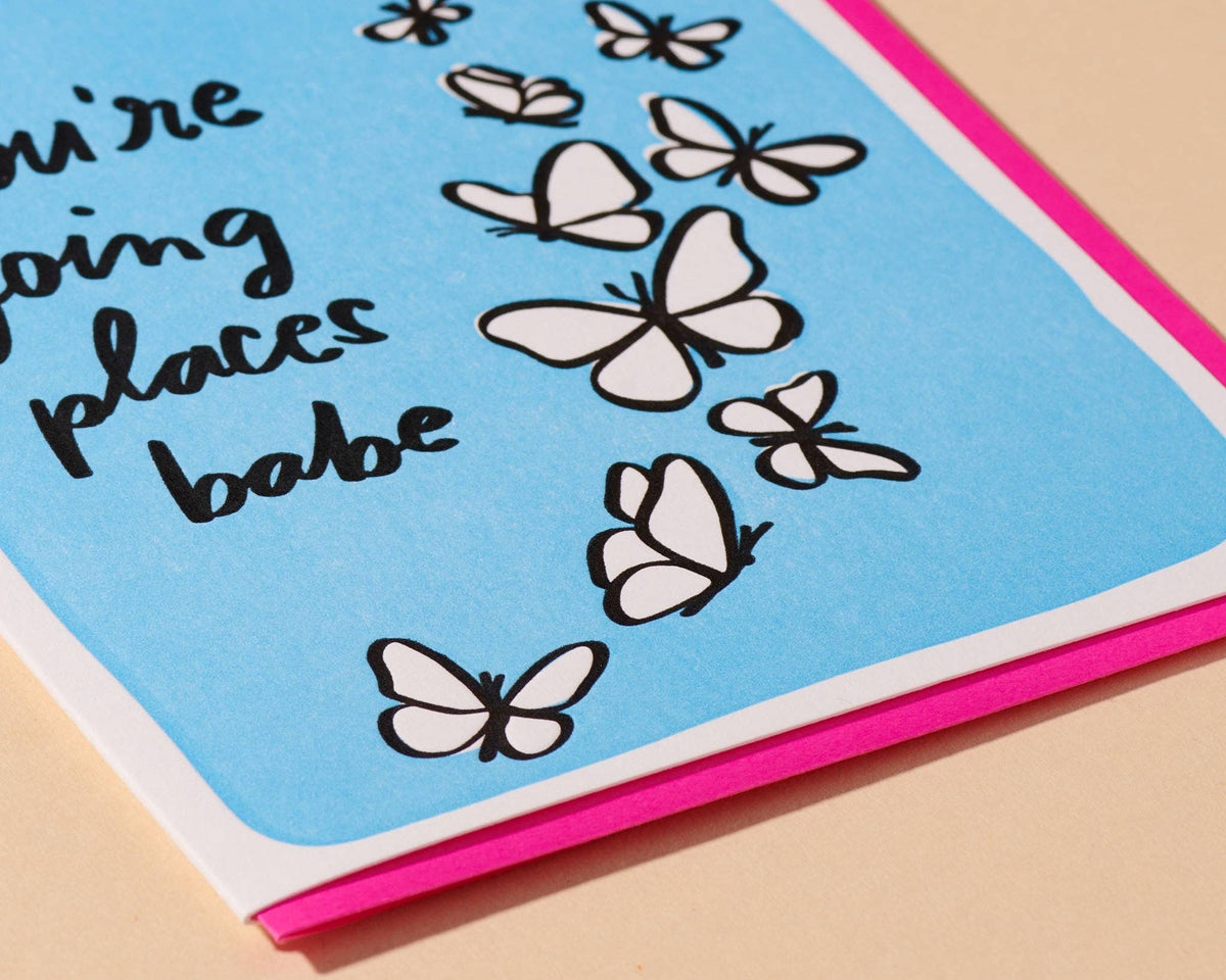 Going Places Babe Letterpress Card - Graduation, Congrats