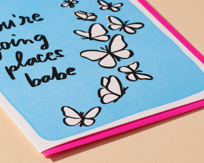 Going Places Babe Letterpress Card - Graduation, Congrats