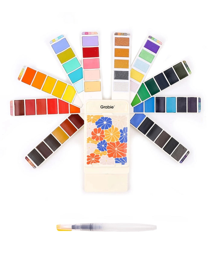 Foldable Watercolor Set Of  56 With Water Brush Pen