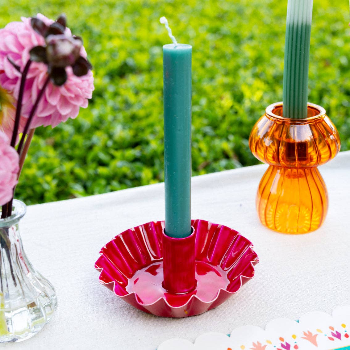 Pink Scalloped Metal Candle Holder
