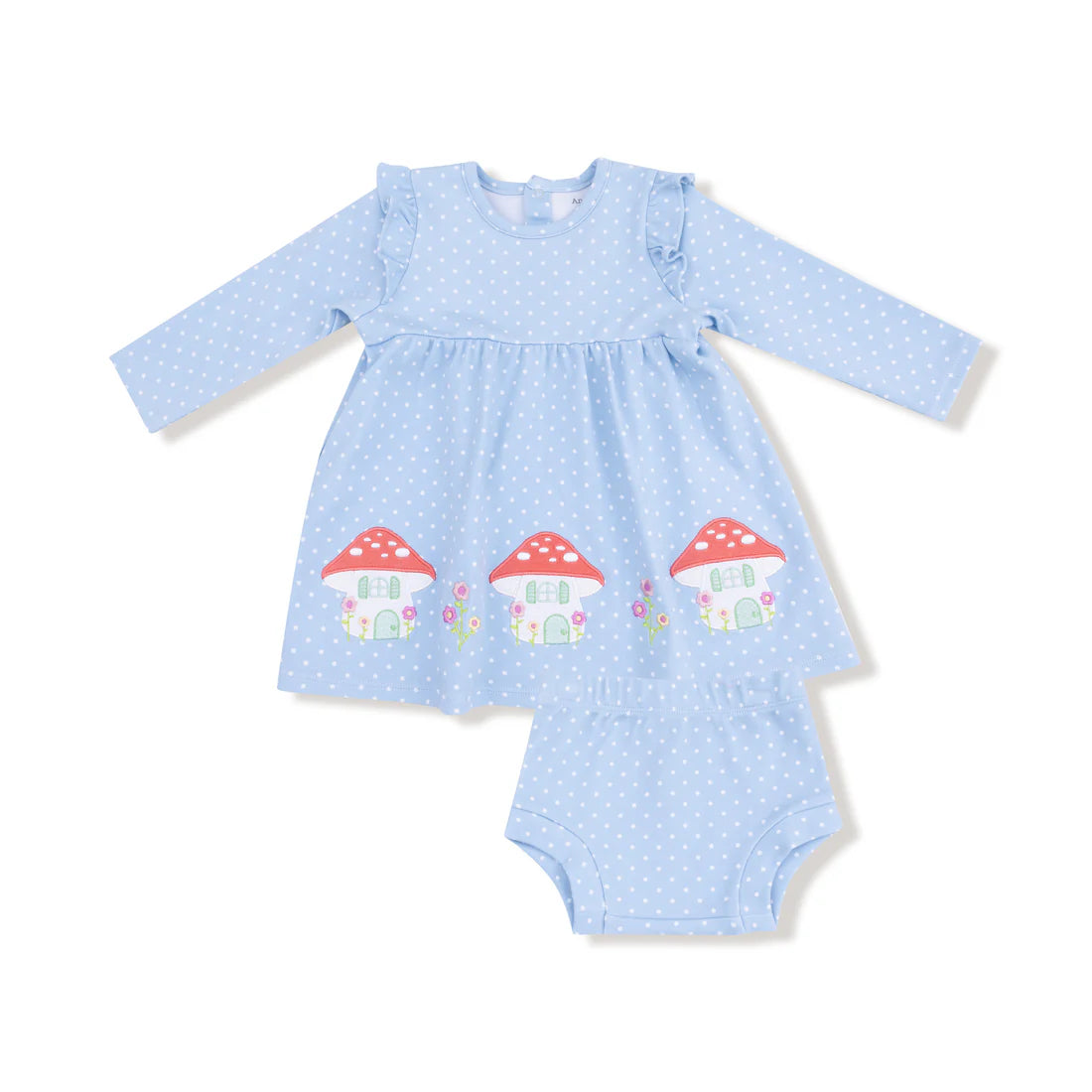Mushroom House Long Sleeve Dress with Diaper Cover