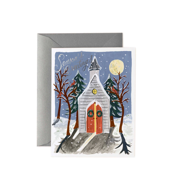 Winter Chapel Greetings Card