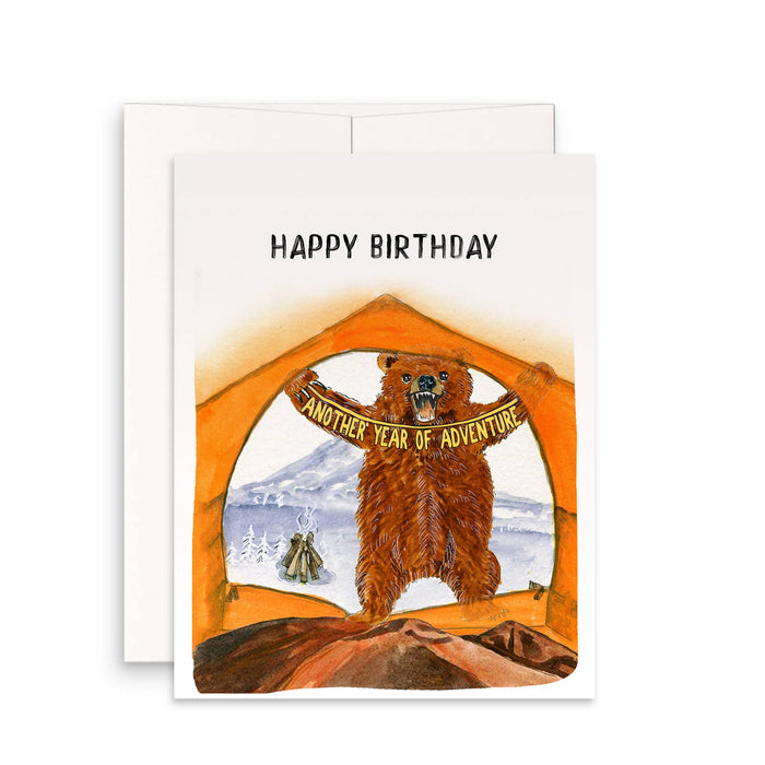 Camping Tent Bear - Funny Birthday Card