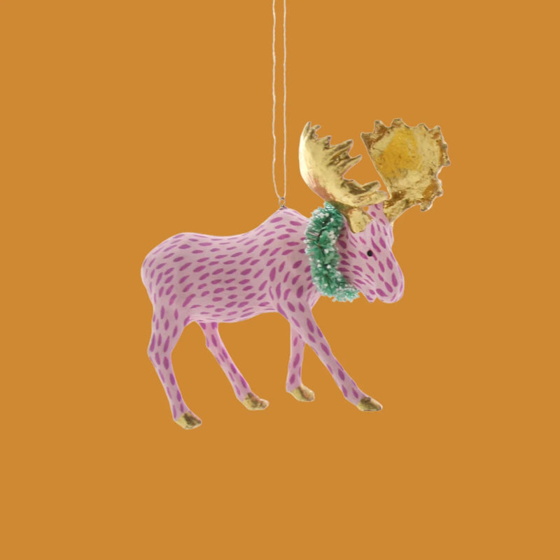 Festive Pink Moose Ornament