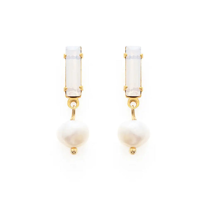 Baguette Crystal with Pearl Earrings