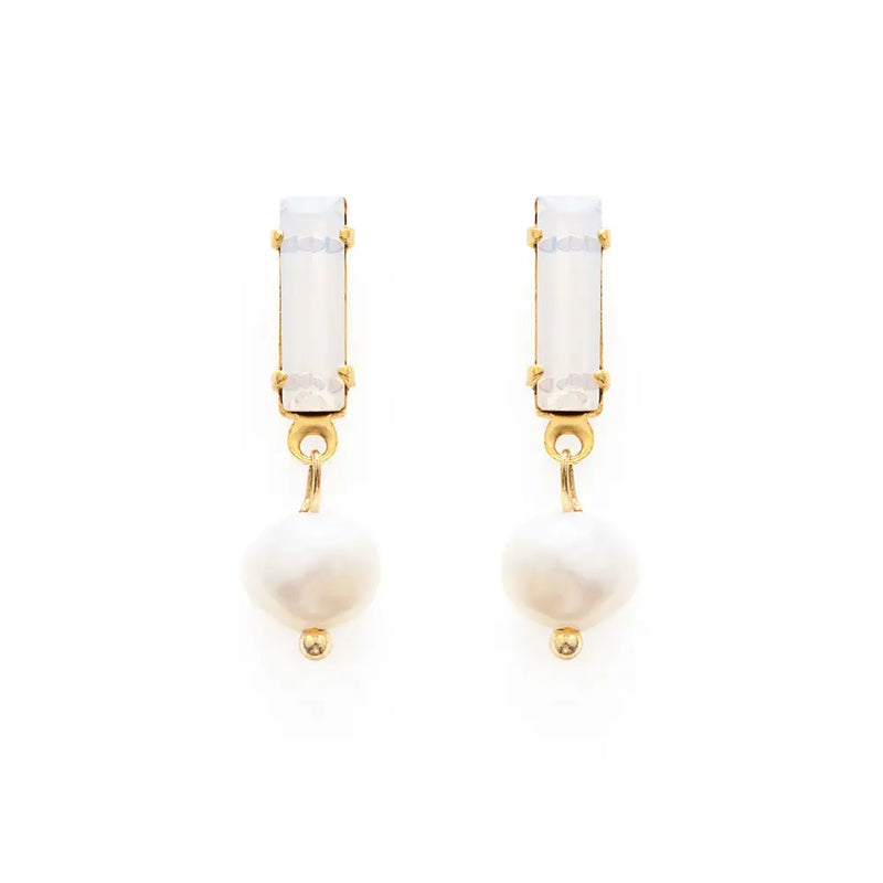 Baguette Crystal with Pearl Earrings