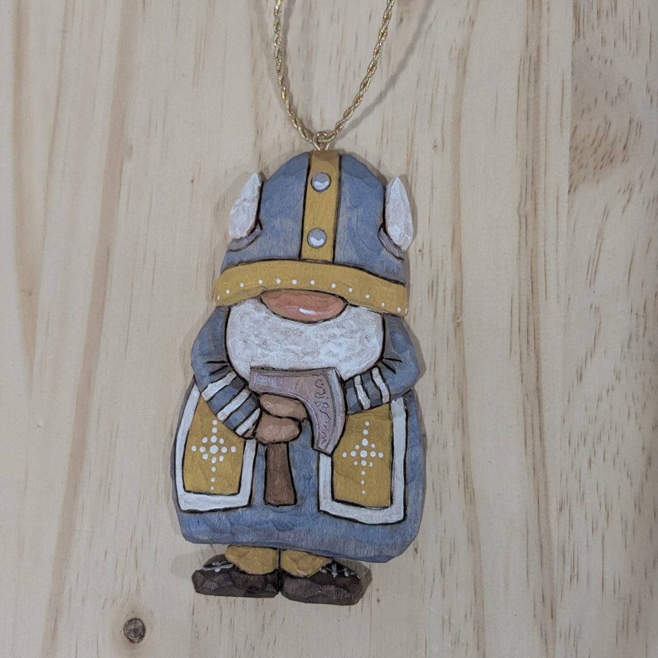 Carved Viking Santa Ornament