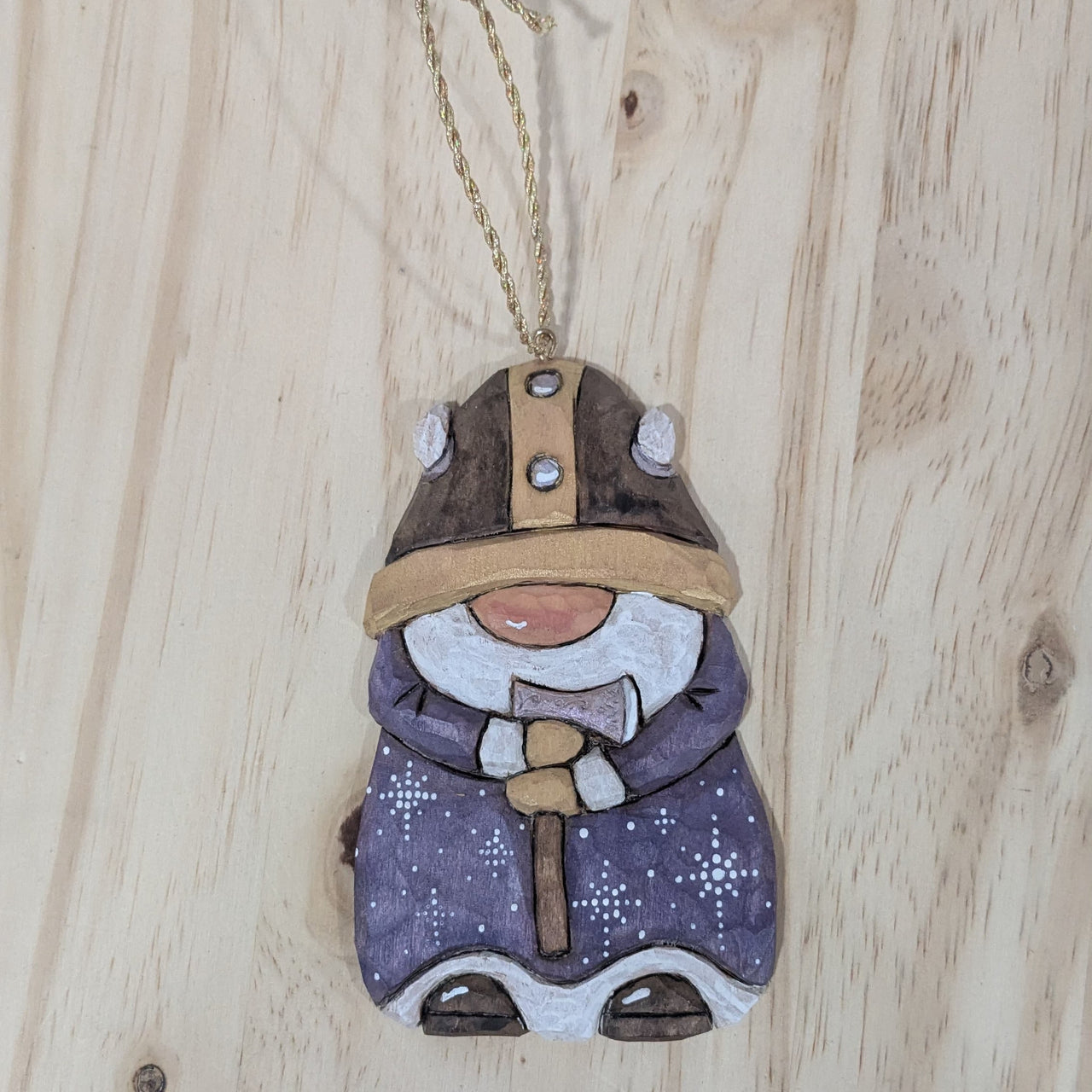 Carved Viking Santa Ornament