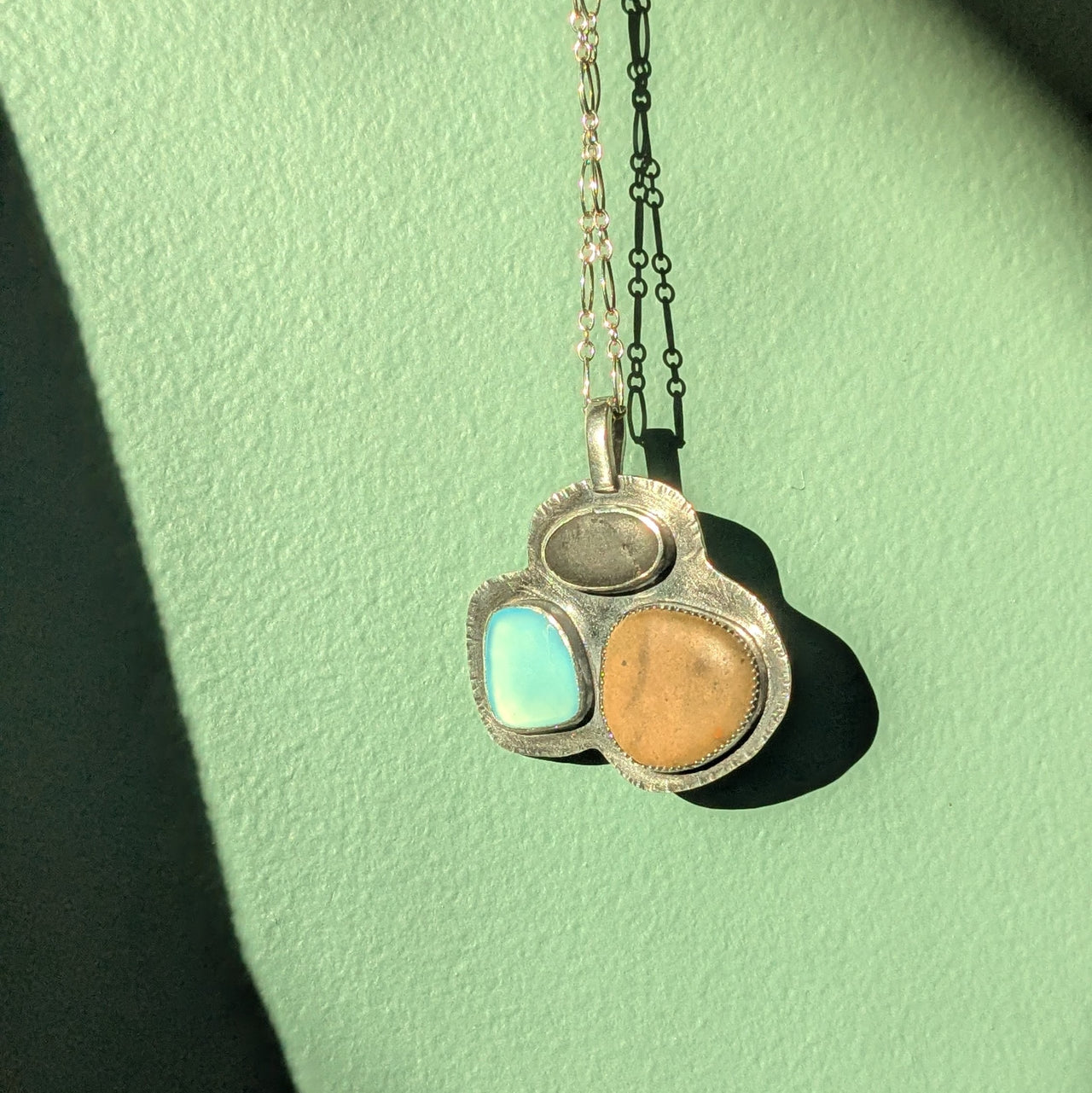 AS 273 Rock Collector’s Necklace | Sterling Silver, Basalt, Blue Chalcedony, Found Stone | One of a Kind