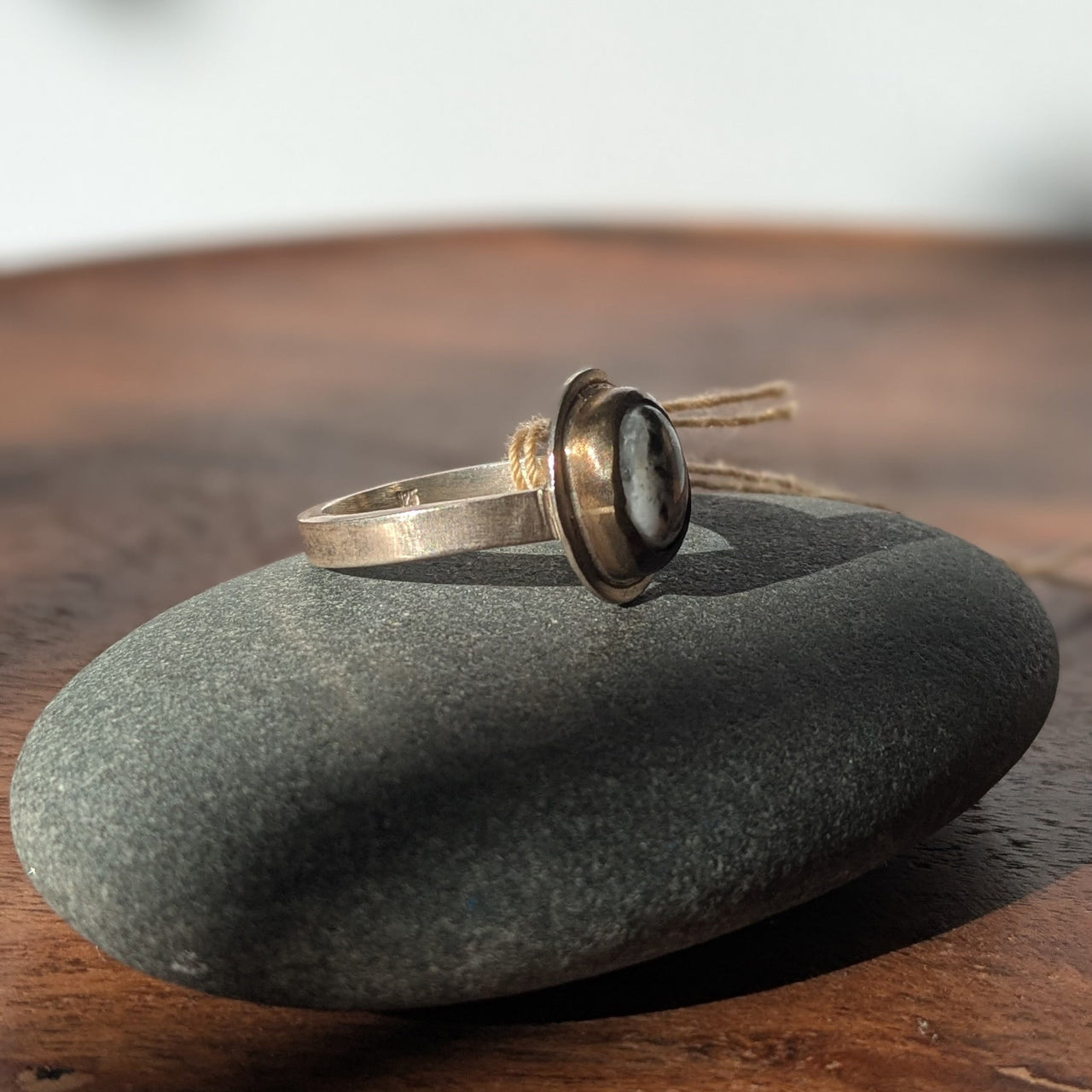 AS 136 White Buffalo Stacker Ring | Sterling Silver & Gold Fill | Size 8
