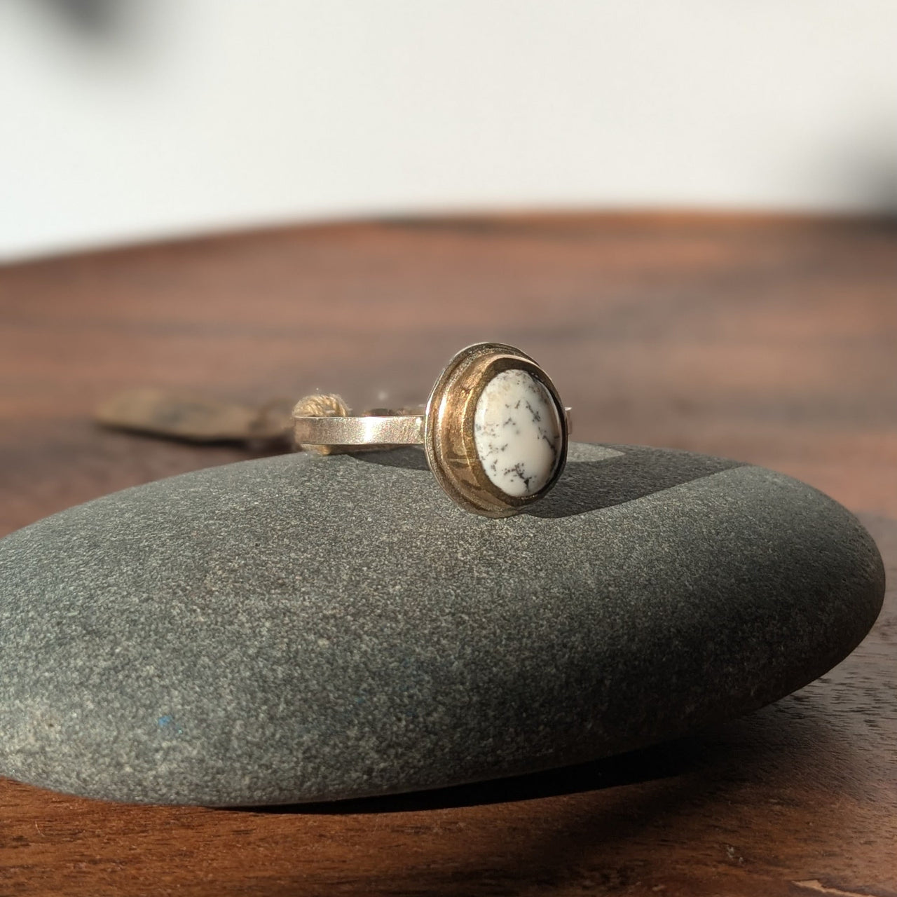 AS 137 White Buffalo Stacker Ring | Sterling Silver & Gold Fill | Size 8.25