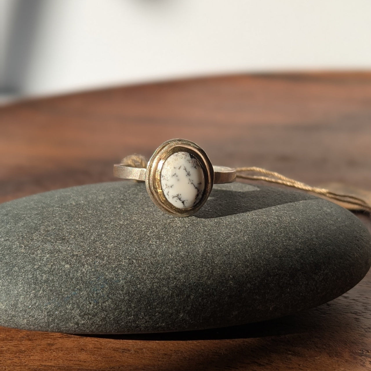 AS 137 White Buffalo Stacker Ring | Sterling Silver & Gold Fill | Size 8.25