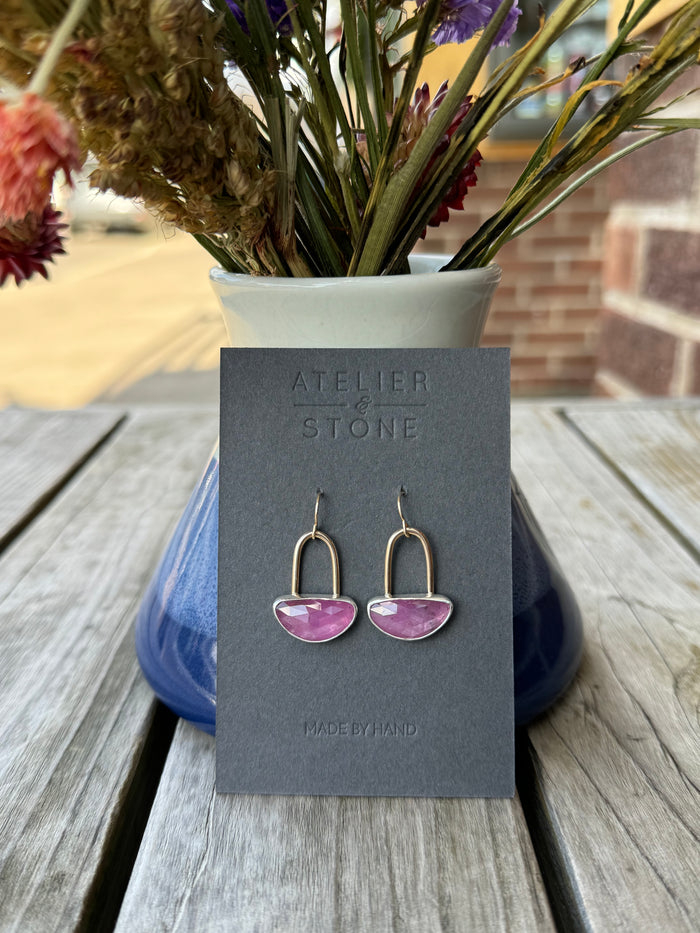 Rose Cut Pink Sapphire Arches Earrings
