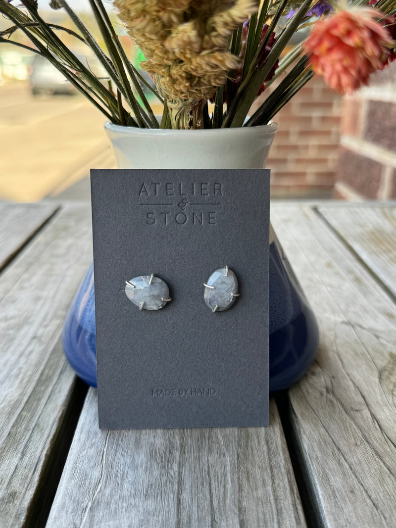 Silver Sapphire Stud Earrings