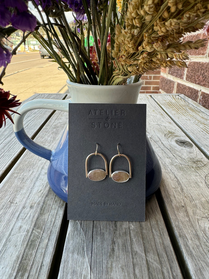 Rose Cut Gold Sheen Sapphire Arches Earrings