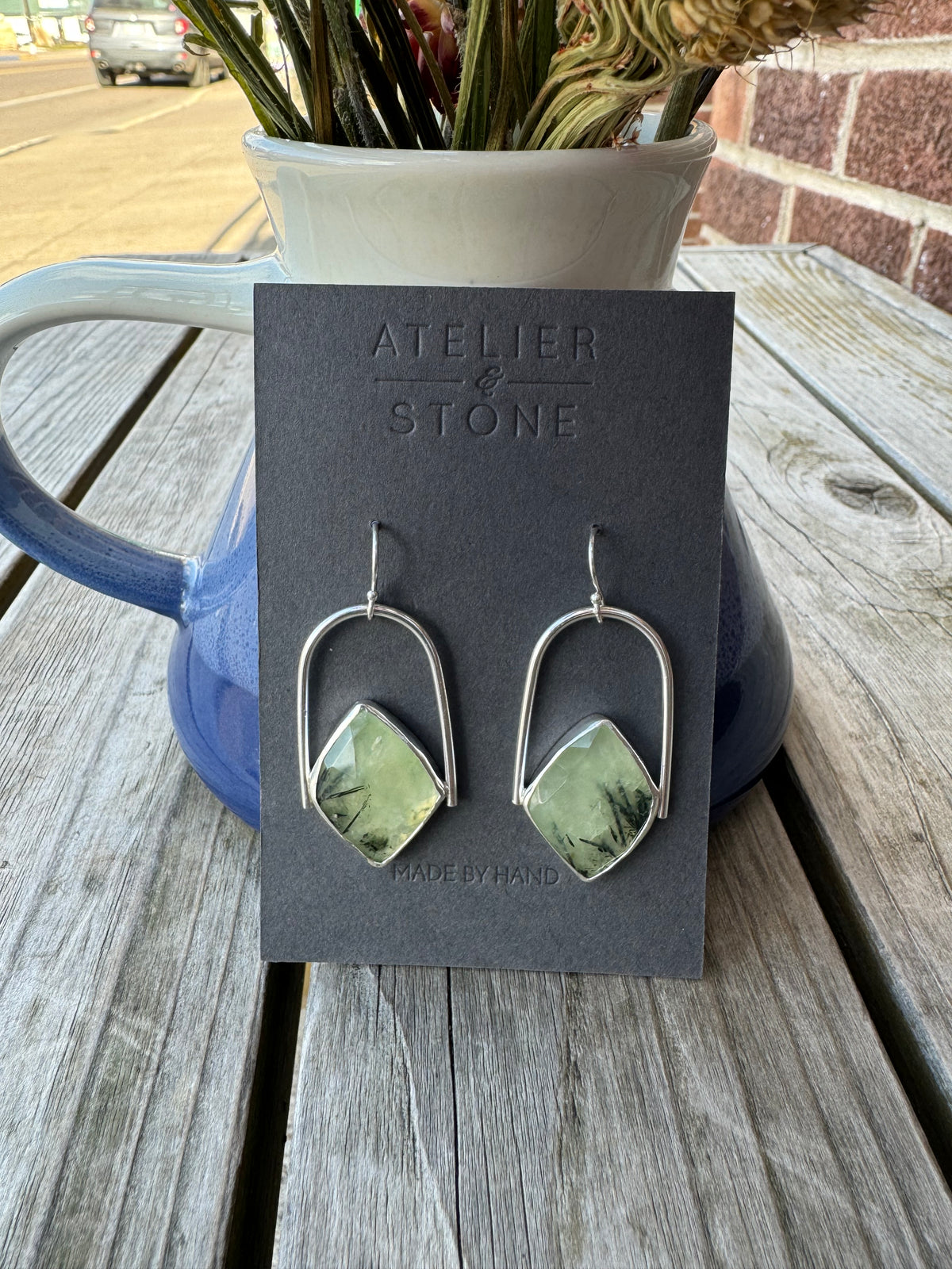Rose Cut Prehnite Arches Earrings