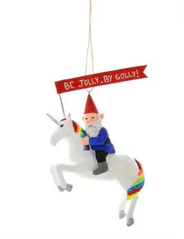 Magical Christmas Unicorn and Gnome Ornament