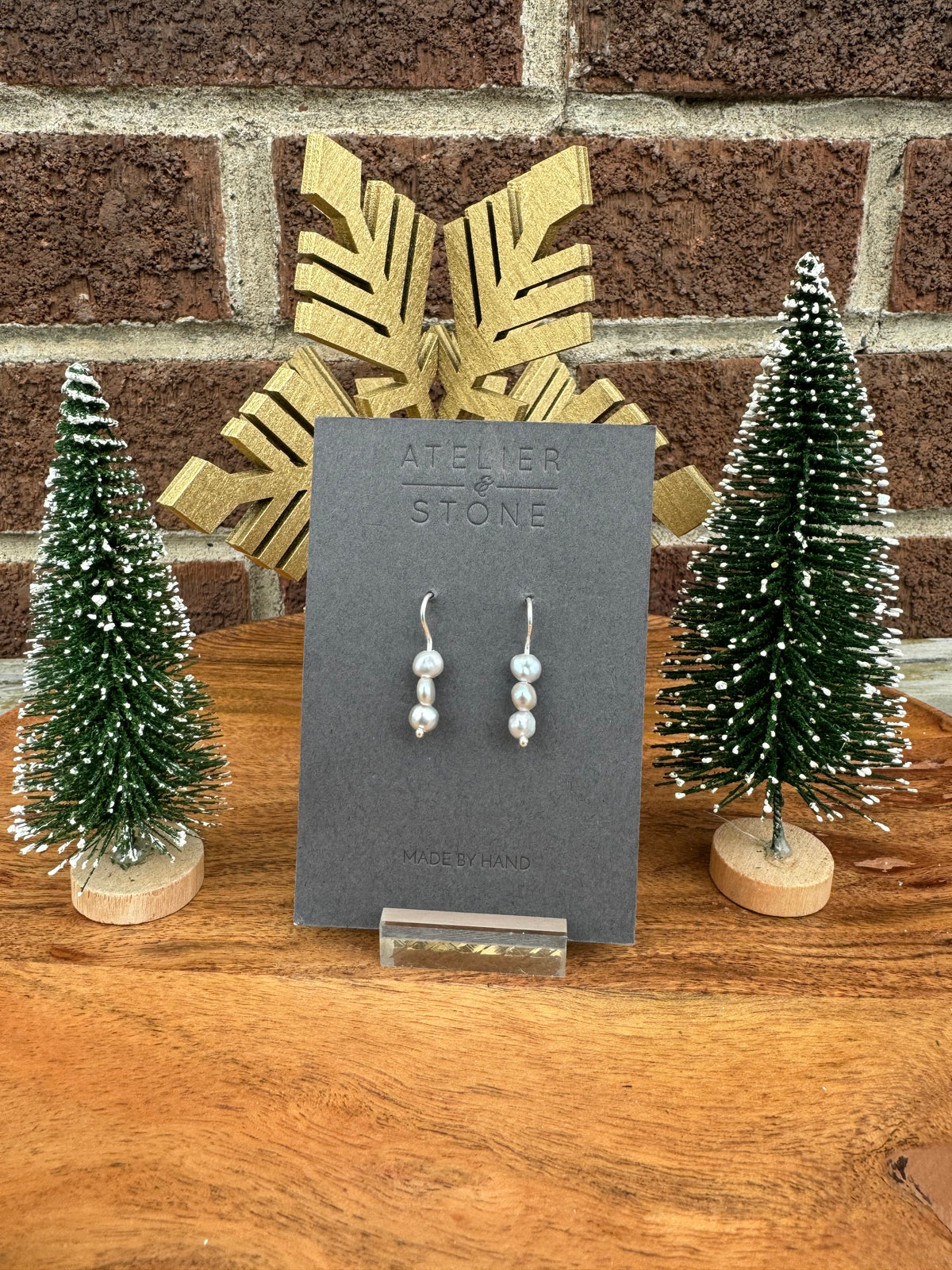 Triple Silver Pearl Mini Earrings
