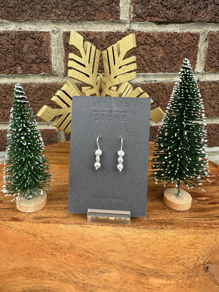 Triple Silver Pearl Mini Earrings