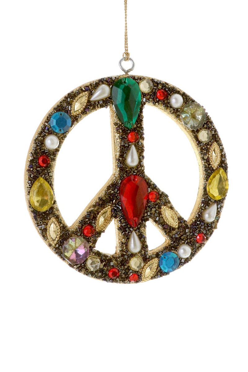 Beaded Rhinestone Peace Sign Ornamnet