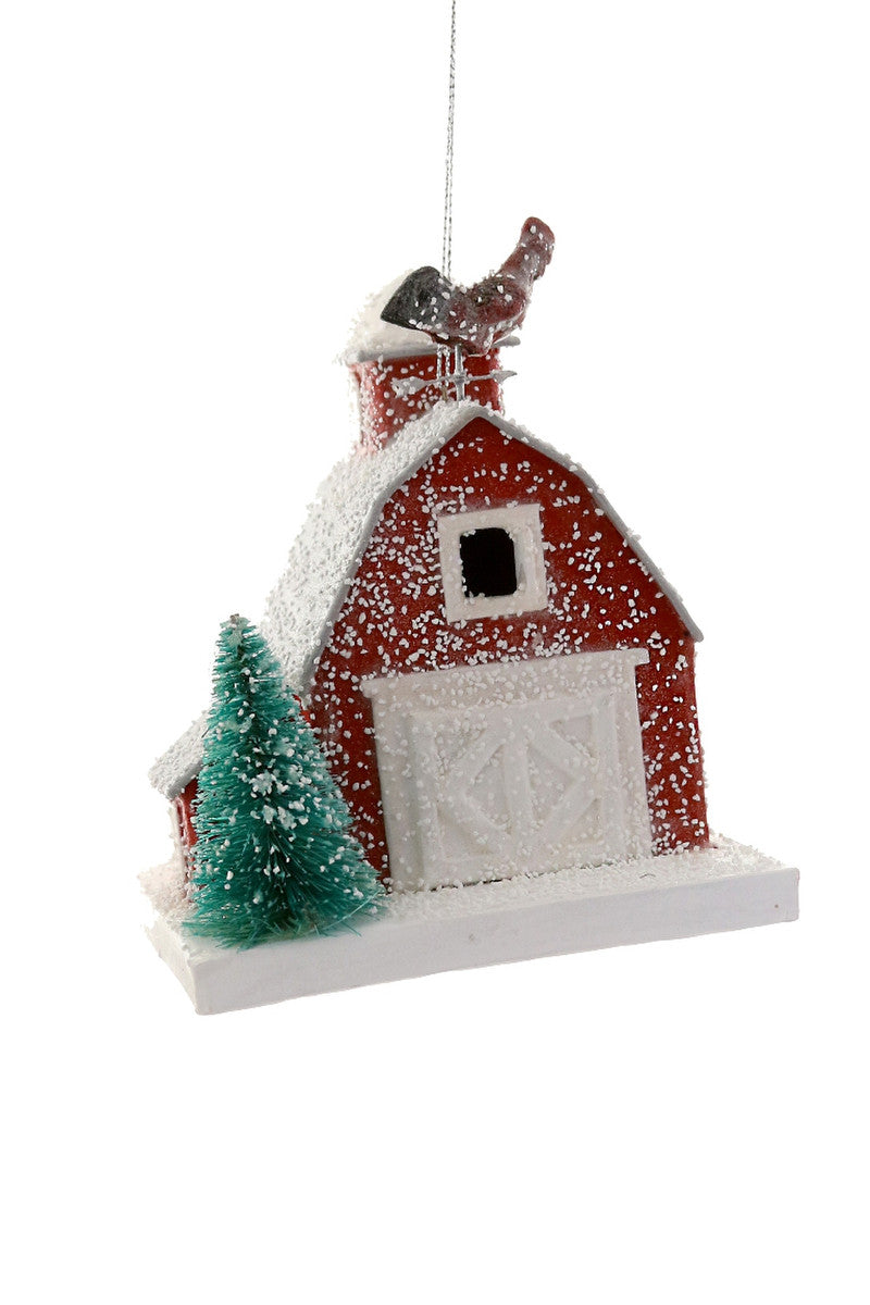 Red Barn with Chicken Ornament