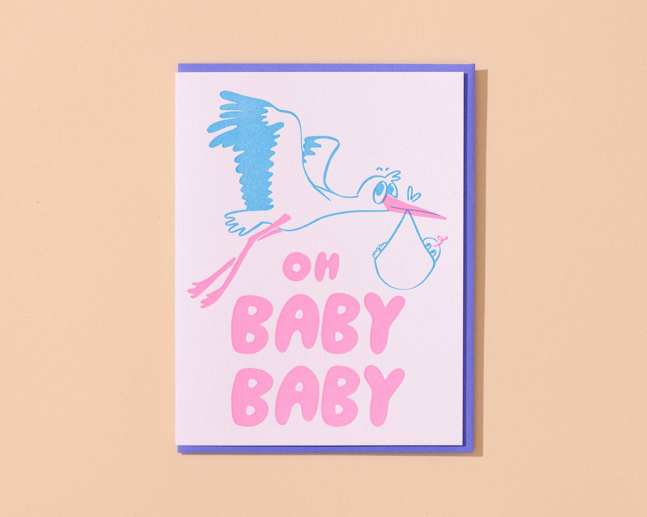 Oh Baby Baby Stork Letterpress BabyCard Love Card- Made in USA