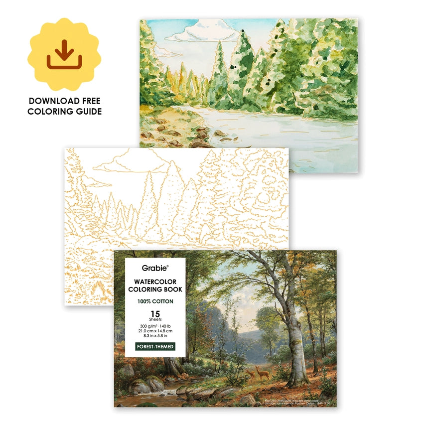15 Sheets 140LB Forest- Themed Watercolor  Coloring