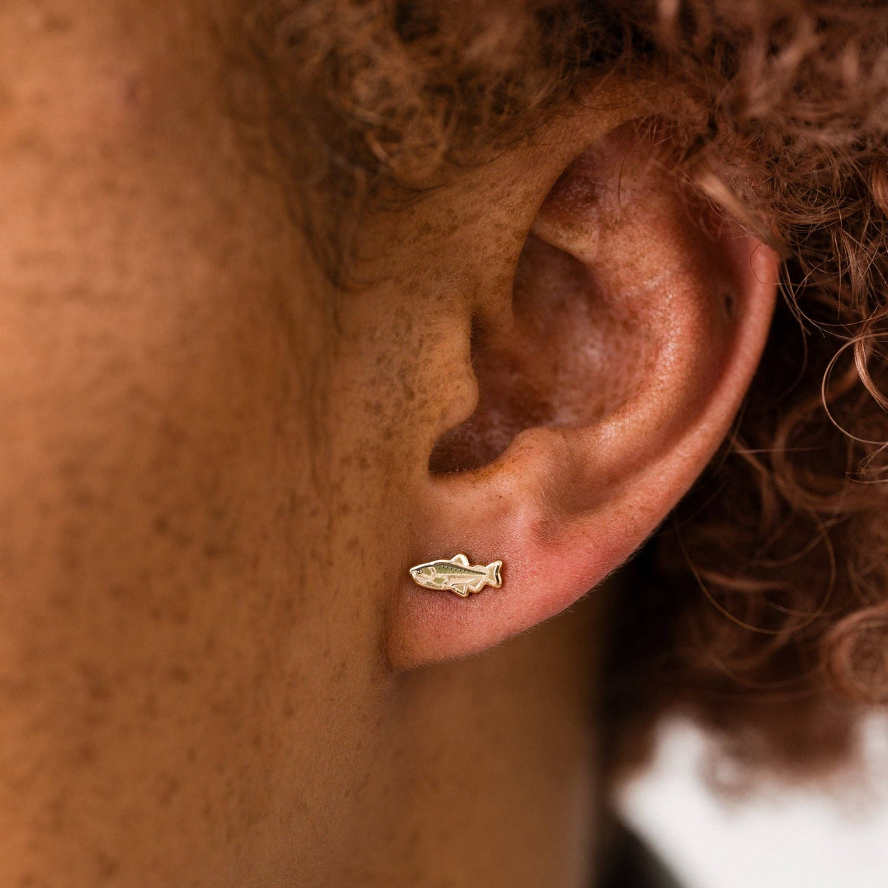 Salmon Enamel Fish Stud Earrings