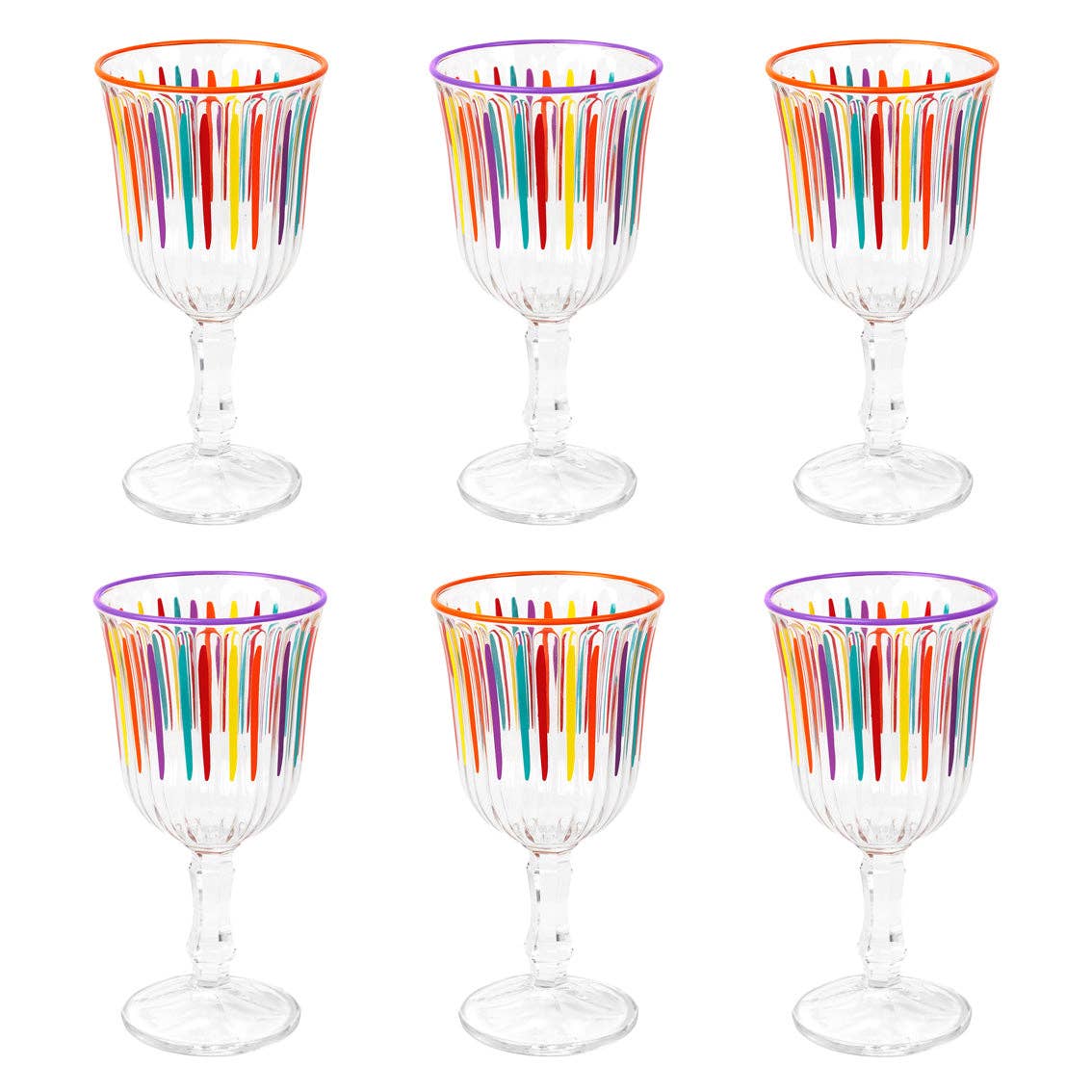 Striped Multi Colored Glass Wine Glasses | Everyday Decor |