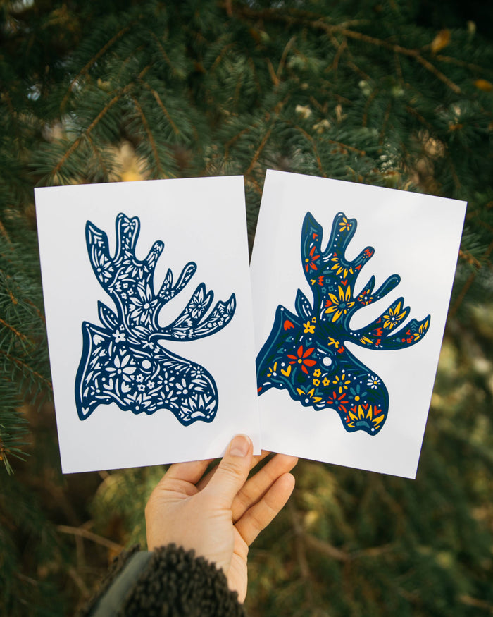 Floral Nordic Moose Wall Art