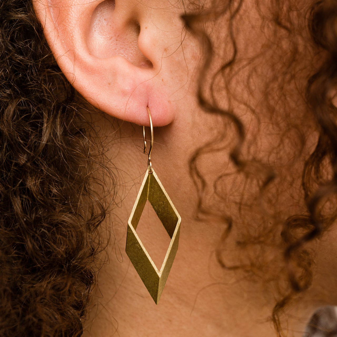 Open Diamond Gold Plated Geometric Dangle Earrings: Small