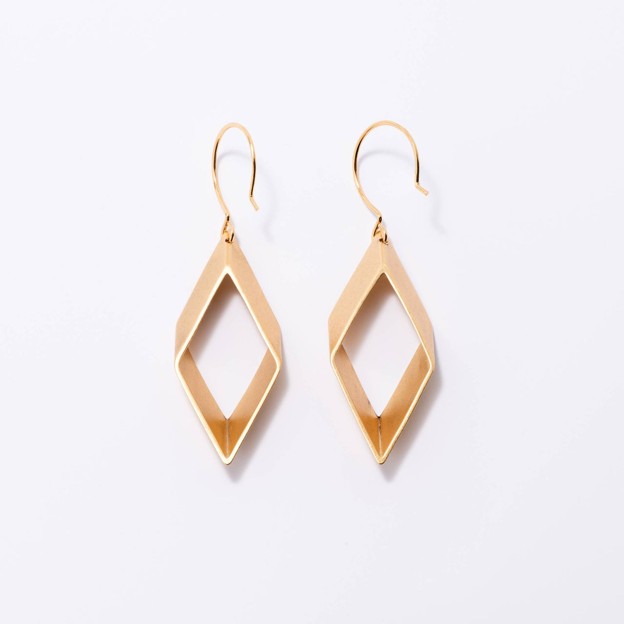 Open Diamond Gold Plated Geometric Dangle Earrings: Small