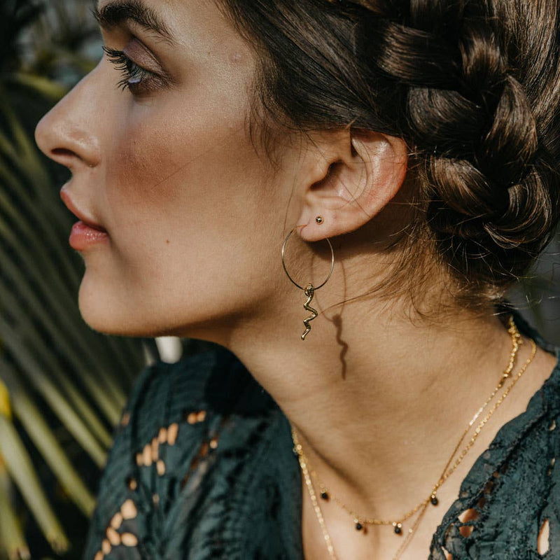1" 14k Gold Serpent Hoop Earrings
