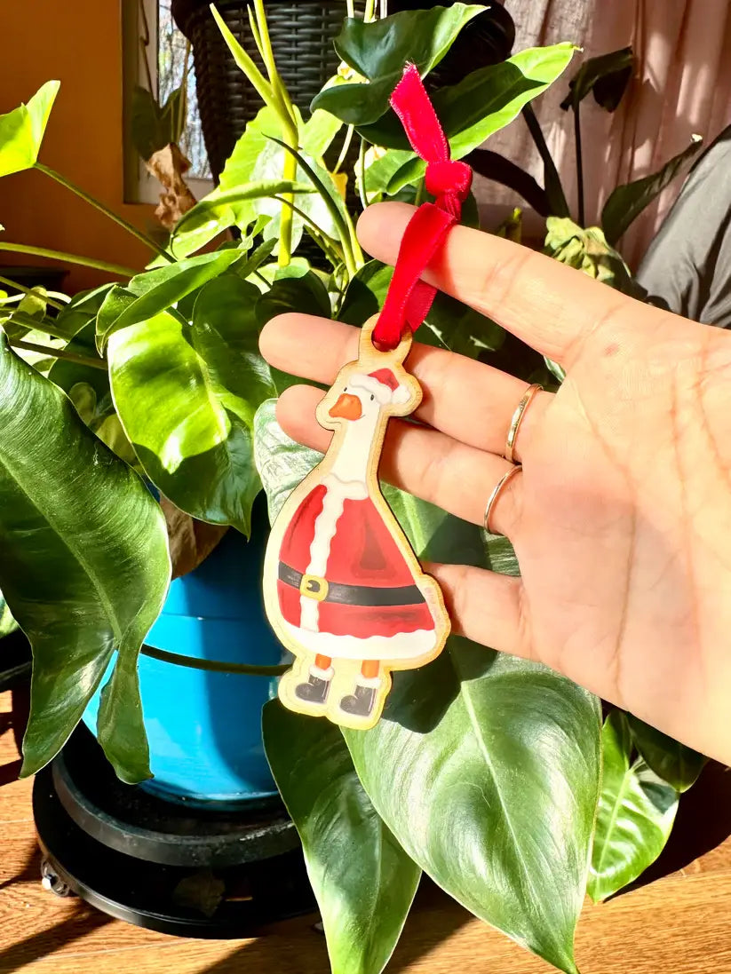 Holly Goose Wooden Ornament