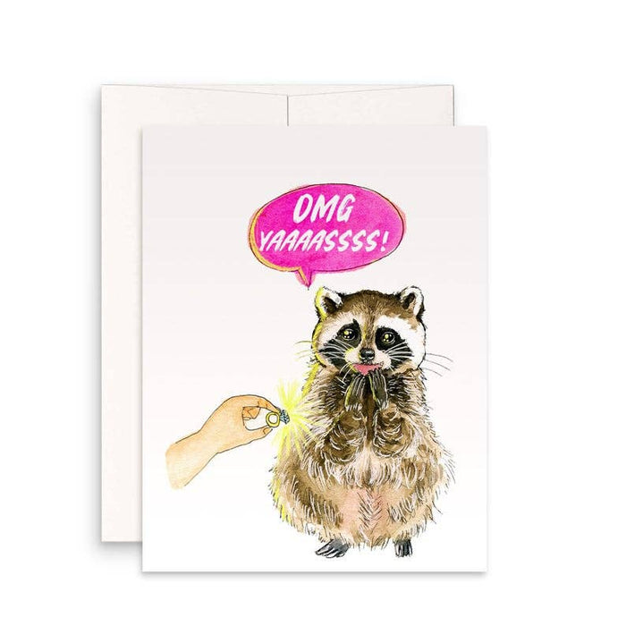 Yaaas Engaged Raccoon - Funny Engagement Card