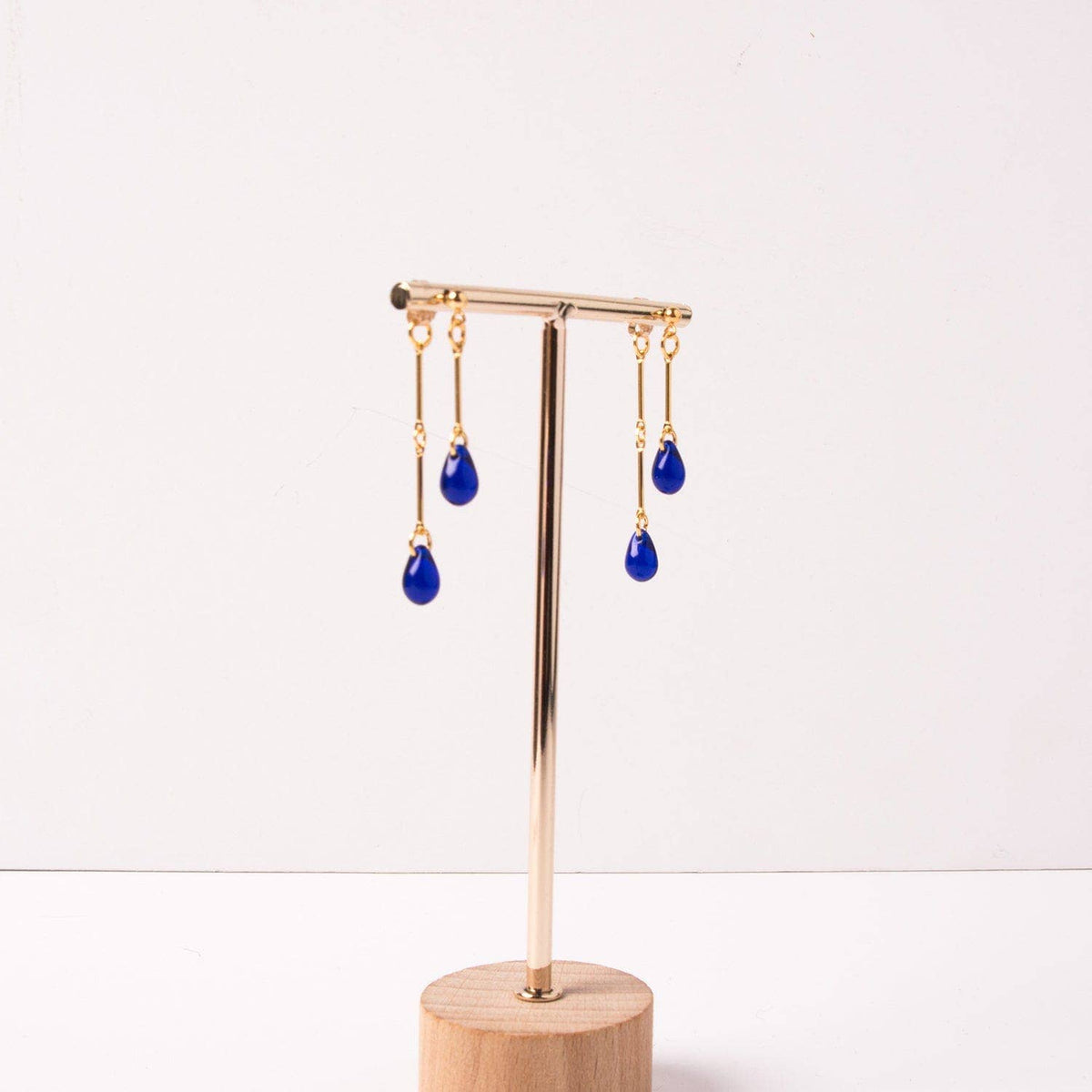 Cobalt Glass Double Drop Earrings