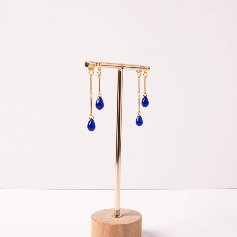 Cobalt Glass Double Drop Earrings