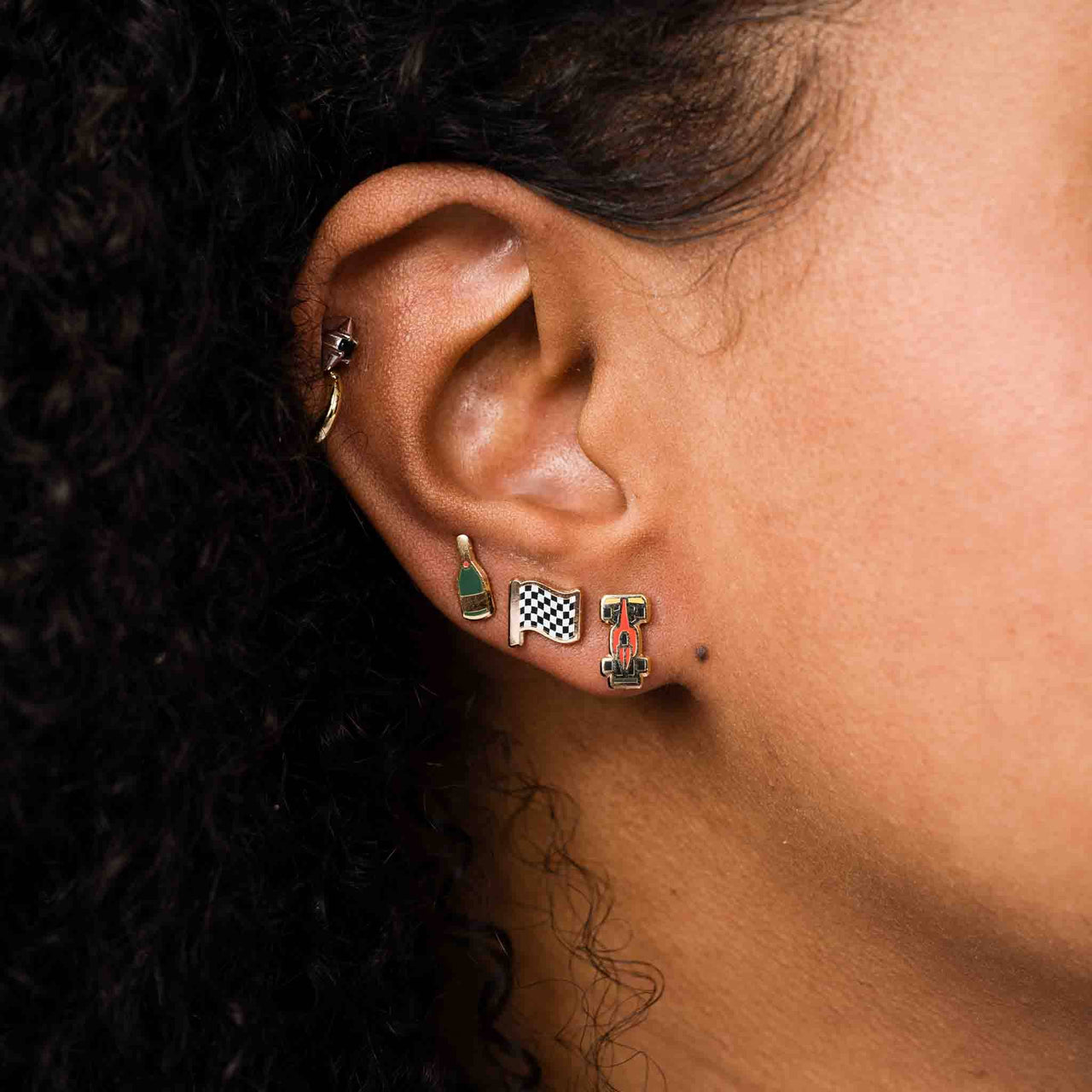 Checkered Flag Racing Enamel Stud Earrings