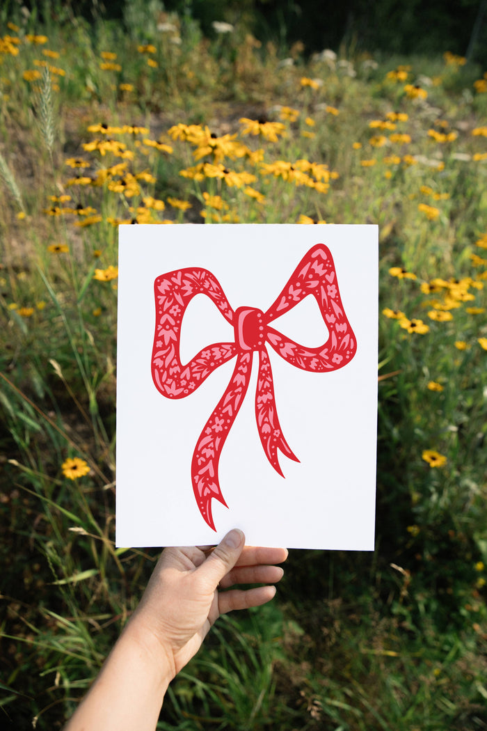 Floral Pink & Red Bow