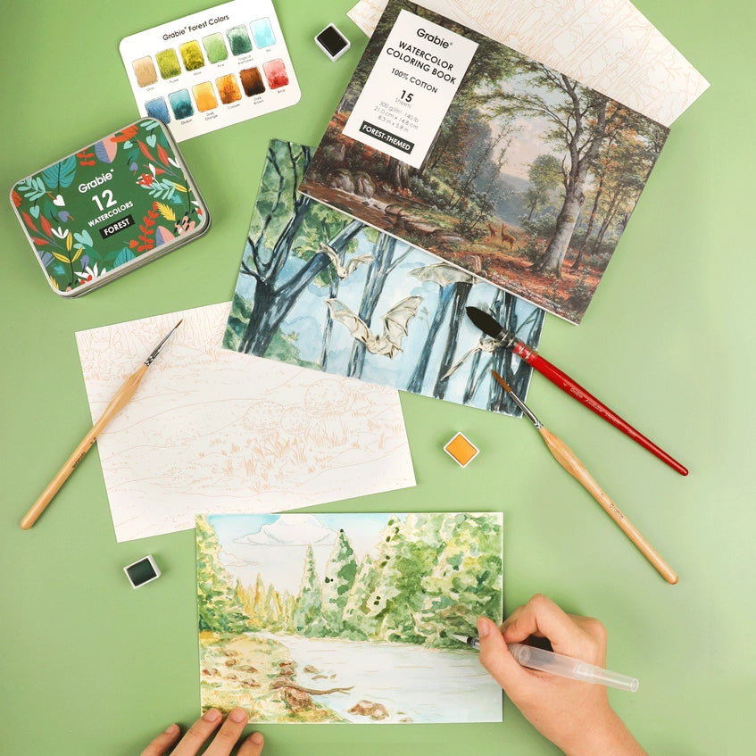 15 Sheets 140LB Forest- Themed Watercolor  Coloring