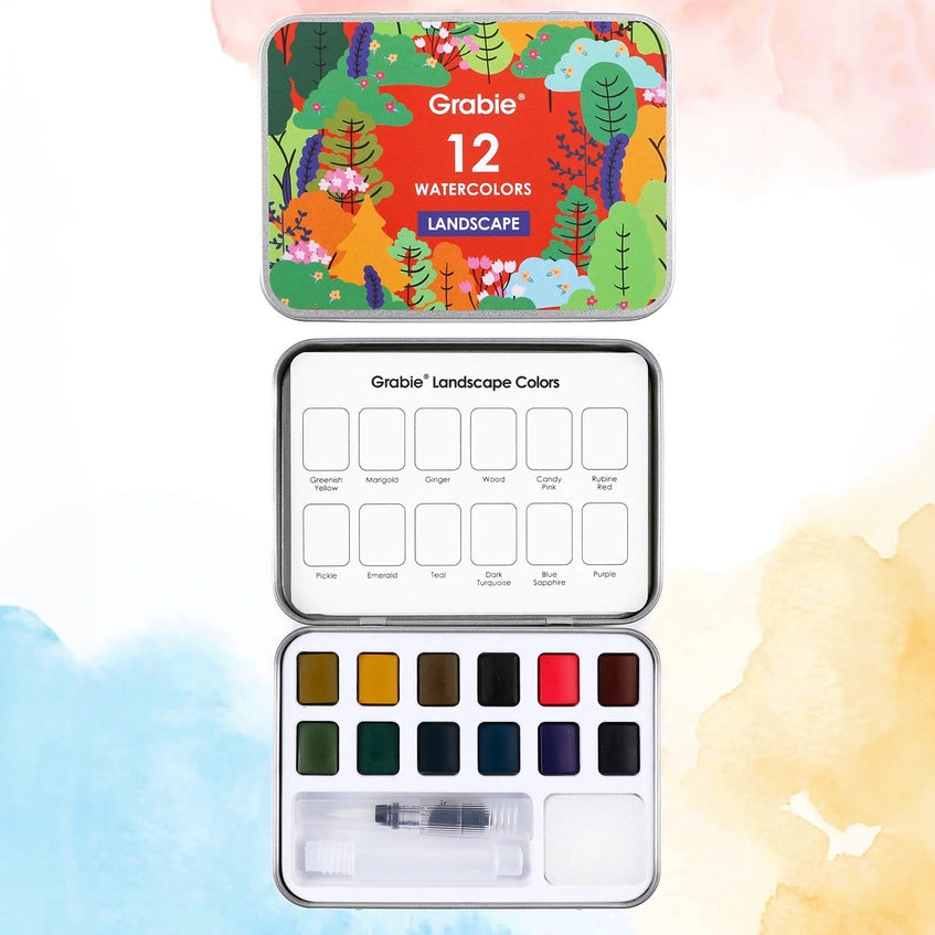 Watercolor Pocket Set Of  12 With Brush - Landscape