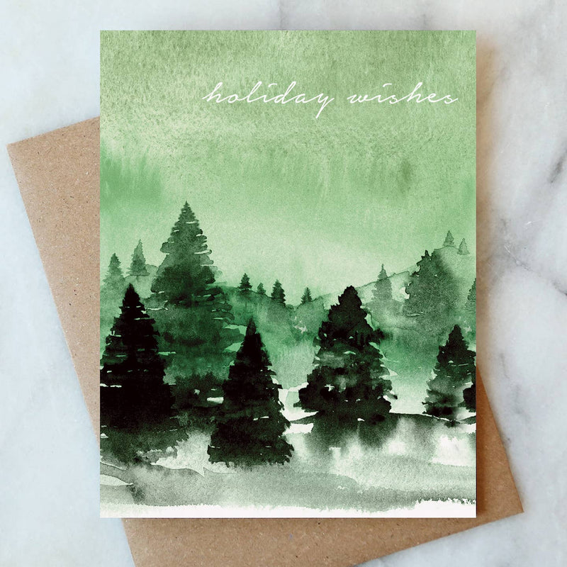 Green Wishes Forest Greeting Card | Christmas Holiday Card