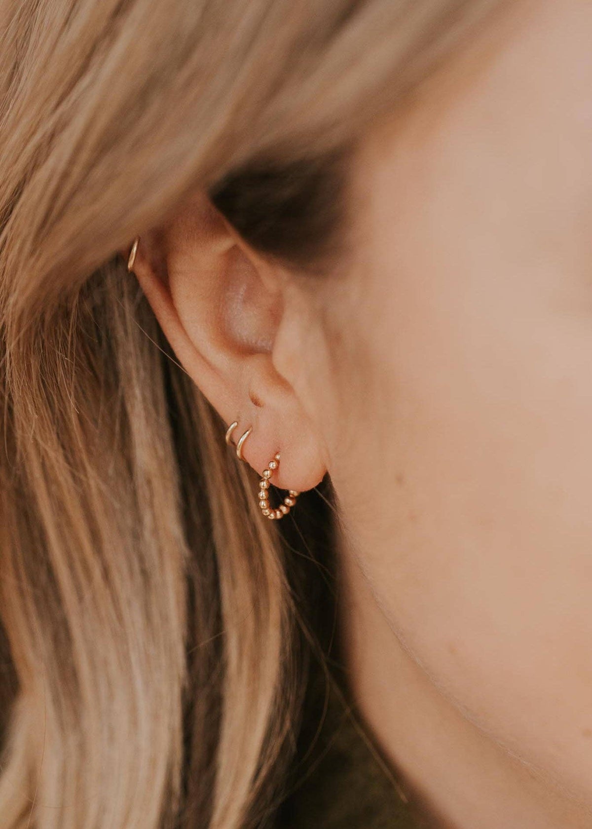 Beaded Huggie Hoops | 14kt Gold Fill + Sterling Silver