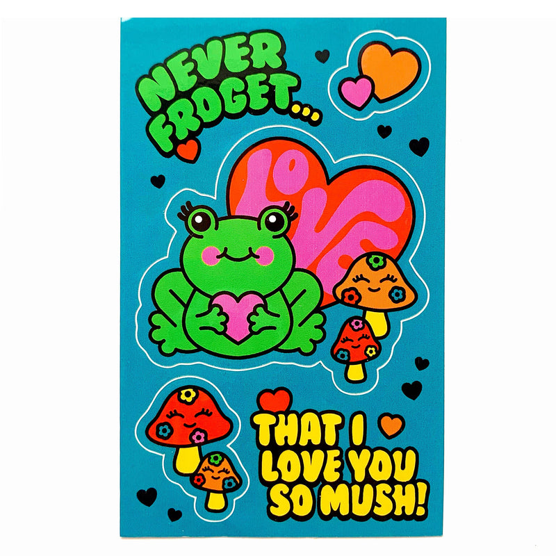 Frog Mushroom Valentine's Day Vinyl Sticker Card