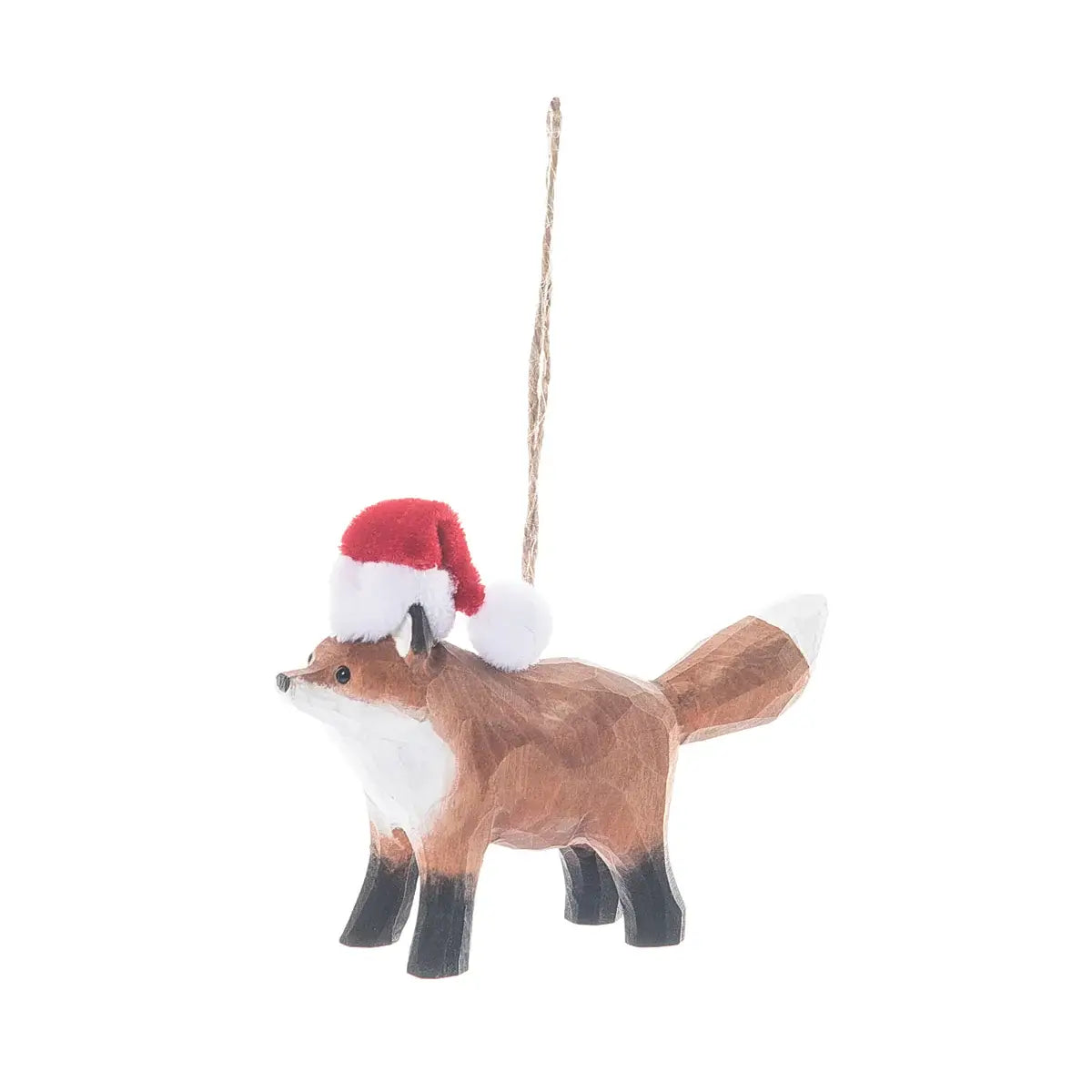 Christmas Red Fox Santa Hat Wood Ornament