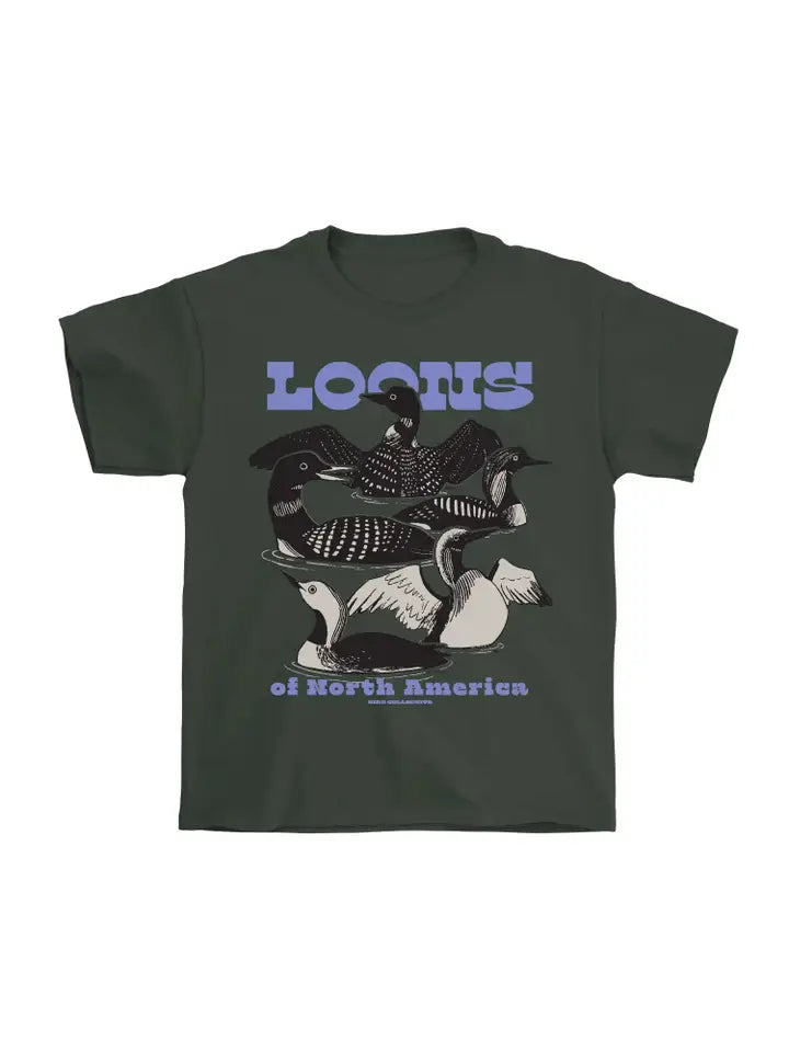 Kids Loons of North America T-Shirt | Forest Green