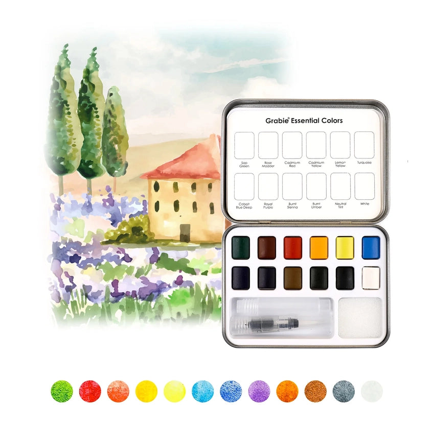 Watercolor Pocket Set Of  12 With Brush - Essential