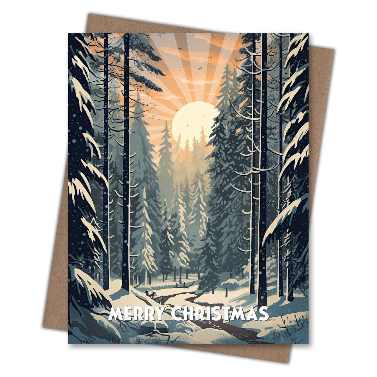 Forest Light Sunset Christmas Card