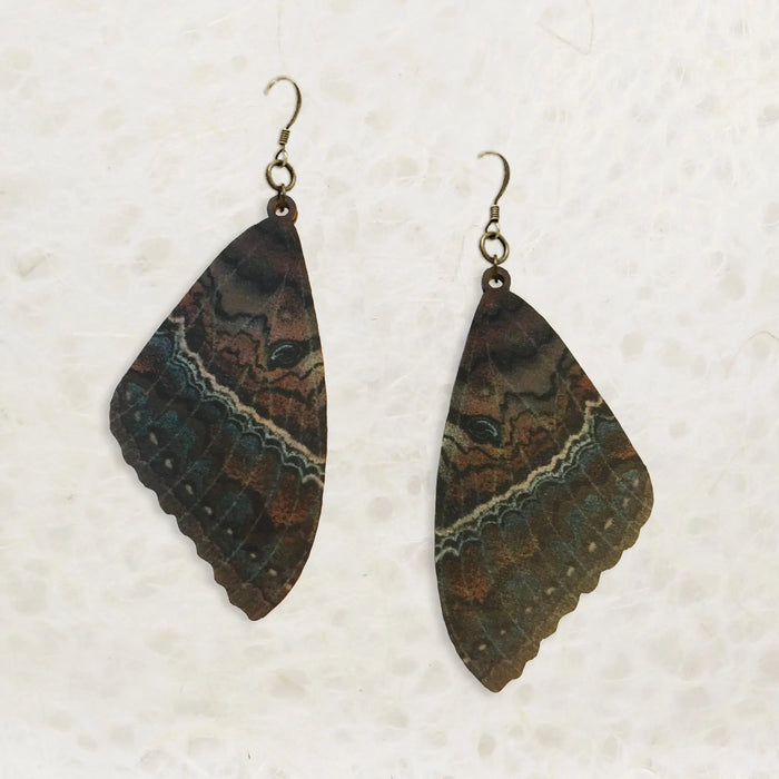 Black Witch Moth Printed Wood Earrings